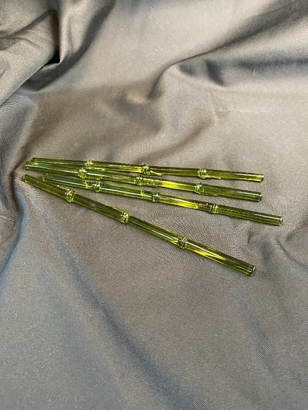 Vintage Solid Glass Molded Bamboo Pattern Cocktail Swizzle Sticks Drink Stirrer